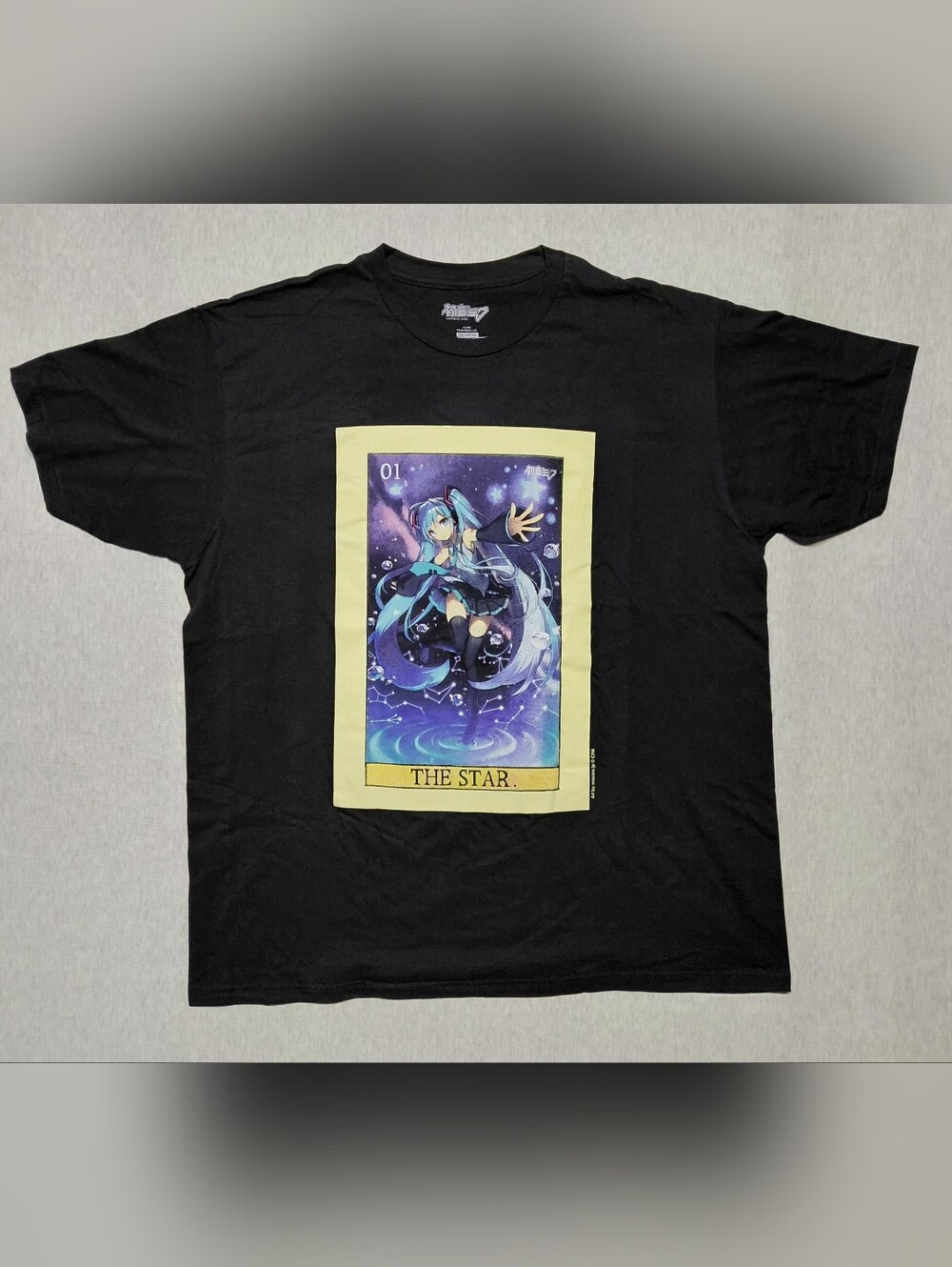 Unisex Hatsune Miku Vocaloid Tarot Card Graphic Black T-Shirt Size 2 XL